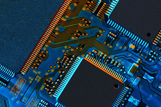 Electronic circuit board close up.
