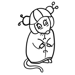 Cute Mouse, Rat. Cartoon Symbol of the New Year 2020. Cartoon style Coloring page or book for children adults. - Vector. Vector illustration