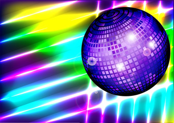 Obraz premium Mirror ball on a bright glowing neon background