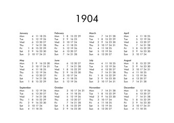 Calendar of year 1904