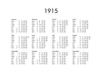 Calendar of year 1915