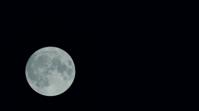 Full Moon in the dark night sky. The moon is traveling from left to right.