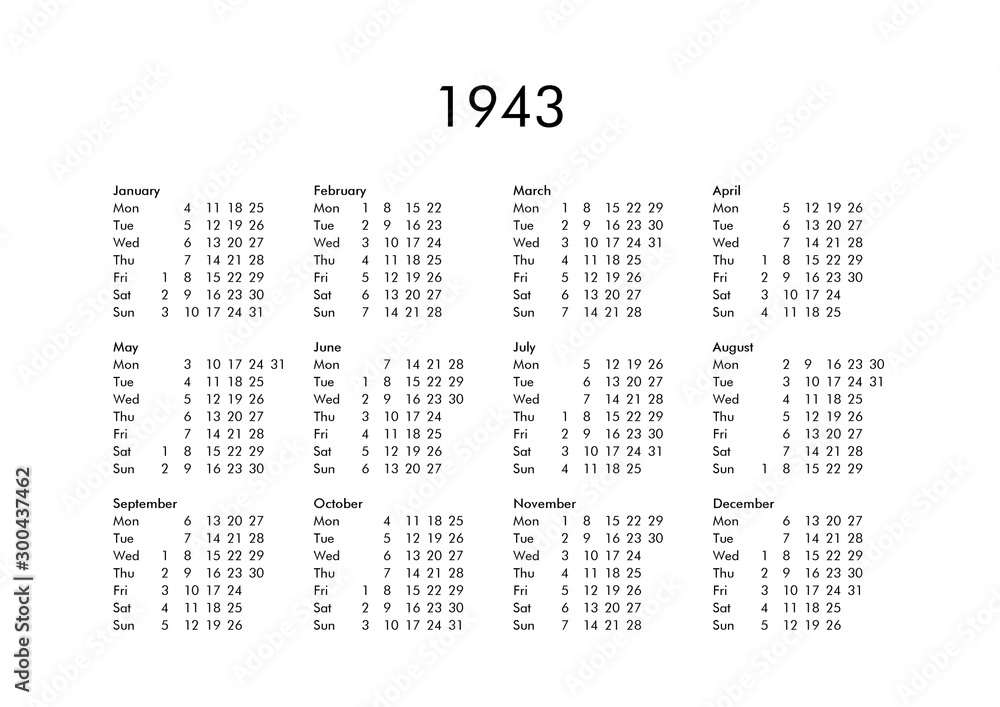 Sticker Calendar of year 1943