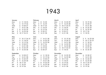Calendar of year 1943