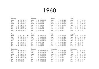 Calendar of year 1960