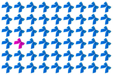 Blue bows, one pink on a white background, Christmas pattern, not like everything, unique, against the system.