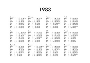 Calendar of year 1983