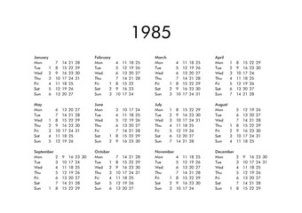 Calendar of year 1985