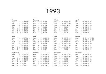 Calendar of year 1993