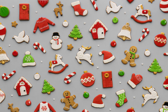 Decorated Christmas cookie background
