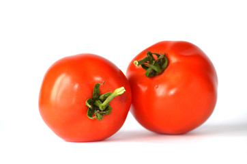 Two tomatoes isolated on white background, food photo,vegetables