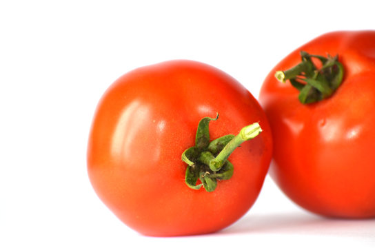 Two tomatoes isolated on white background, food photo,vegetables