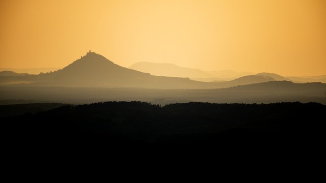 Bezdez Castle in sunset on Aerial shot