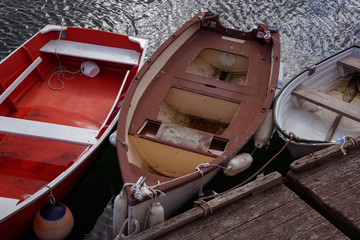 Few old wooden boats at the pier - 300442097