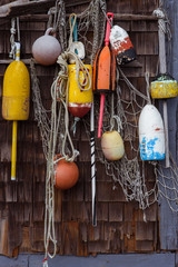 Lobster buoys with fishing nets - 300442239