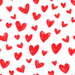 Naklejka na ściany i meble Heart doodles seamless pattern, hand drawn love texture.