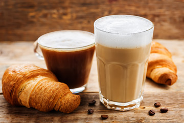 Coffee drink with fresh croissants