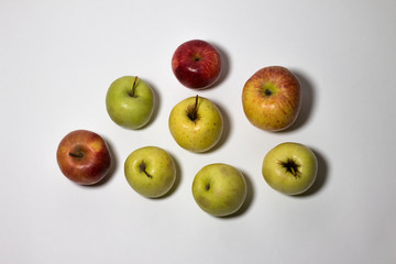 Red, Green, Yellow Rotten Apples isolated on White Background