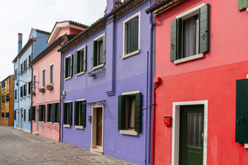 Venice, Italy. Colorful houses in Burano island. Street view. Travel photo. Europe.