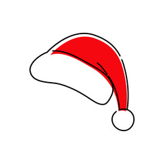 Logo Santa hat. Icono plano lineal sombrero Papá Noel con color rojo
