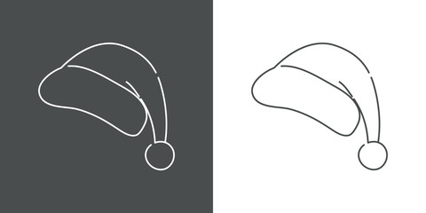 Icono plano lineal gorro Papá Noel en gris y blanco © teracreonte