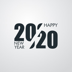Logotipo con texto Happy New Year 2020 dividido en fondo gris