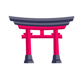 Traditional japanese gate. Cute cartoon pin, sticker, badge and patch. Simple vector illustration.