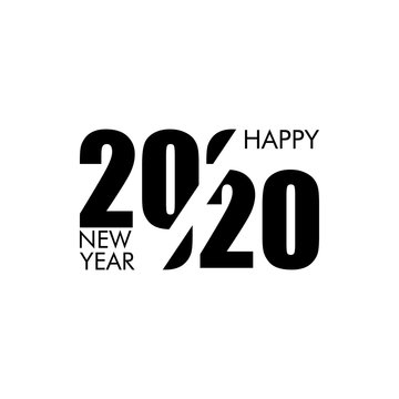 Logotipo con texto Happy New Year 2020 dividido en color negro