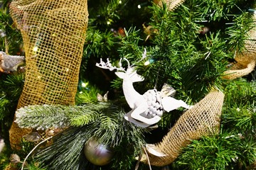 Holiday ornaments on a Christmas tree