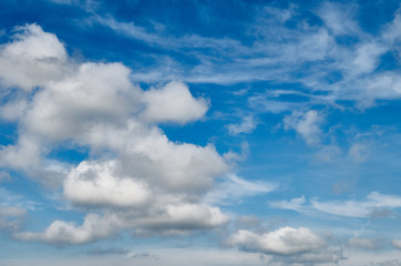 Huge clouds in the blue sky as background