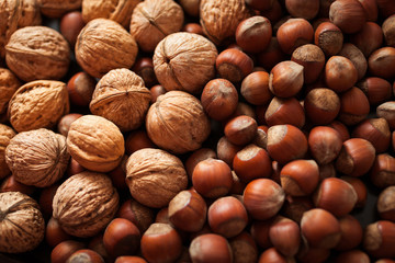 Nuts background, close up. Food background 