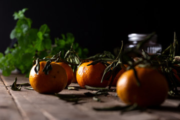 fresh tangerines in a wood table
