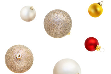 Fototapeta premium Christmas balls Pattern. Collection of Xmas baubles isolated on white background. Top view
