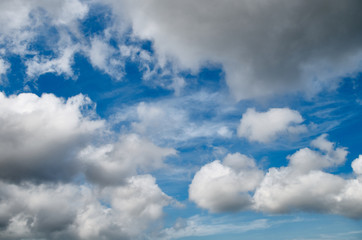 Beauty cloudy heaven, blue sky. Bright sky with white clouds