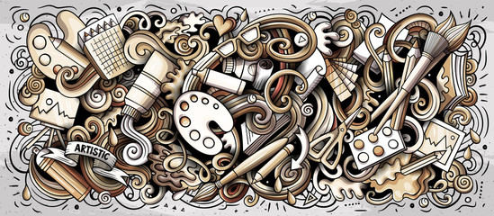 Artist supply monochrome illustration. Visual arts doodle