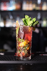 cocktails and soft drinks on the bar
