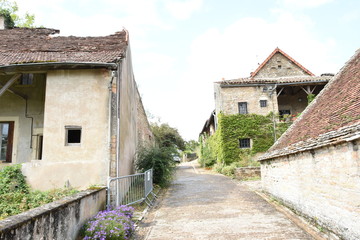 old farms and houses on a cobblestone street in a Burgundian village