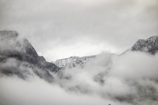 Surprising snow and clouds in Greek Taygetos mountains near legendary Sparta