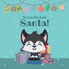 Funny cute Christmas greeting with a husky dog