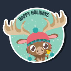 Happy Holidays greeting with a cute little moose