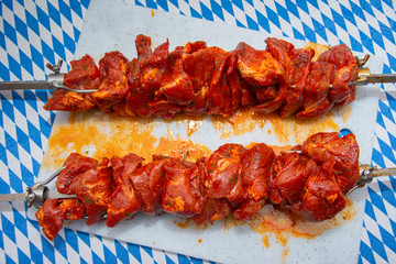 meat prepared for a barbecue, at the Oktoberfest