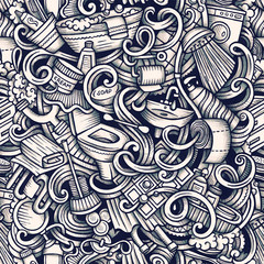 Bathroom vector hand drawn doodles seamless pattern. Graphics background design.