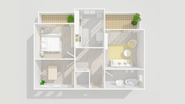 3d interior illustration rendering animation of furnished home apartment