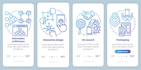 Software development onboarding mobile app page screen vector template. Application programming. Walkthrough website steps with linear illustrations. UX, UI, GUI smartphone interface concept - obrazy, fototapety, plakaty
