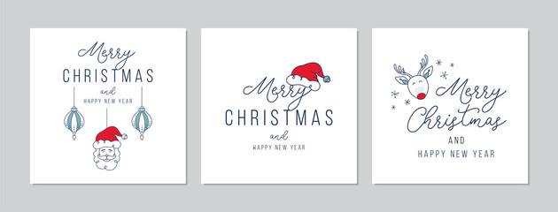 Merry Christmas cards set with hand drawn elements and greetings. Doodles and sketches vector Christmas illustrations, DIN A6. - 300454448