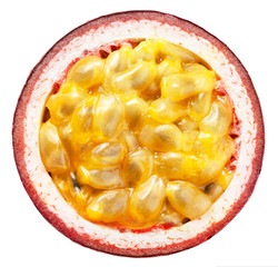 Passion fruit in a cut isolated on white. Package design element