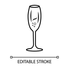 Sparkling wine linear icon. Tulip wineglass thin line illustration. Champagne contour symbol. Party cocktail. Bar, pub, restaurant glassware. Vector isolated outline drawing. Editable stroke