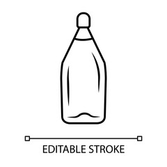 Dessert wine bottle linear icon. Alcohol beverage glassware. Thin line illustration. Sweet aperitif drink. Winery. Contour symbol. Vector isolated outline drawing. Editable stroke