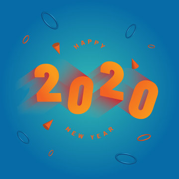 2020 Happy New Year Holiday poster template. Modern isometric illustration 3d style with long shadow. Trend card design for invitation, postcard, greeting card, flyer, web - Vector
