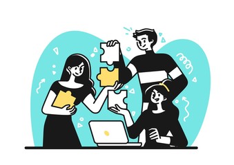 Workflow Management Business Concept Illustration. Startup Team Planning Their Work. Modern Outline vector Style.